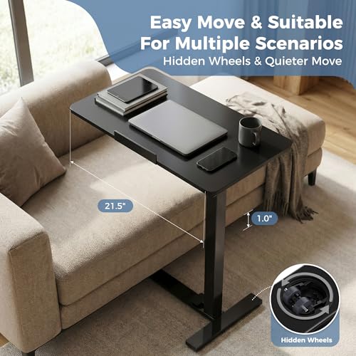 OLIXIS Mobile Standing Desk, Height-Adjustable Computer Cart with Pneumatic Lift, Portable Computer Workstation Cart for Bed, Couch, Office, Sofa, Black OLIXIS