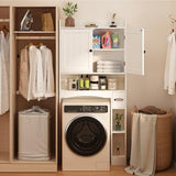 Ahomly Over The Toilet Storage Cabinet, 32.3" W x 70.3" H Over Toilet Bathroom Organizer with Doors, Adjustable Shelves, Toilet Paper Holder, 2 Side Hooks, Space-Saver for Bathroom, Laundry, White Ahomly