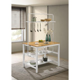 Pemberly Row 2-Shelf Farmhouse Wood Kitchen Island in Natural and White Pemberly Row