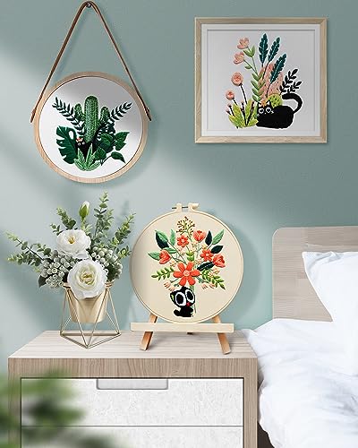 TINDTOP Embroidery Kit for Adults, Embroidery Kit for Beginners Include Embroidery Cloth Hoops Threads for Craft Lover Hand Stitch with Embroidery Skill Techniques (Black Cat) TINDTOP