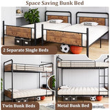 Garvee Industrial Twin Over Twin Bunk Bed, Convertible to 2 Separate Single Beds, Sturdy Metal Bunk Bed, Detachable Ladder & High Safety Guardrails for Safety, Space-Saving Design Garvee