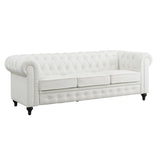 Naomi Home Emery Chesterfield Sofa with Rolled Arms, Tufted Cushions / 3 Seater Sectional Sofa Couch for Small Spaces, Living Room, Bedroom, Apartment Easy Tool-Free Assembly – Off White Naomi Home