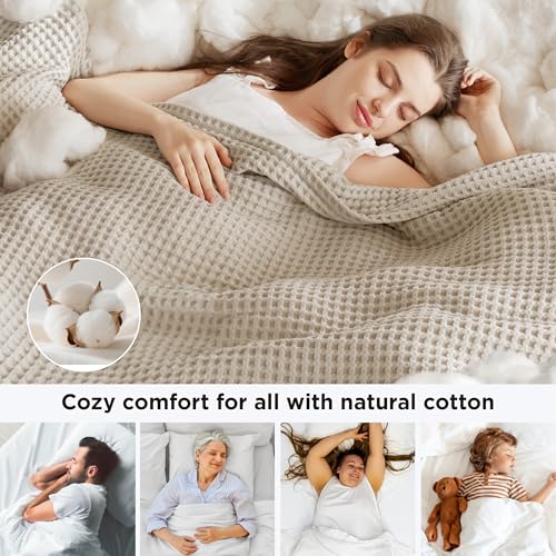 Bedsure 100% Cotton King Size Blanket for Spring Summer, Ultra Soft Waffle Weave King Blanket for Bed, Thin Lightweight Breathable Bedding Gifts for Women, Men, Teens, Linen Beige, 108" x 90" Bedsure