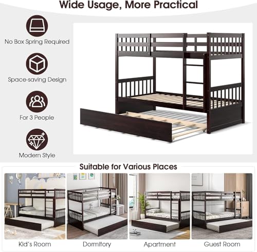 HOMGX Twin Over Twin Bunk Bed with Trundle, Wooden Removable Shelf Bunk Bed w/Ladder & Full Length Guardrail, Space-Saving Convertible Bunk Beds for Homes & Dorms (Espresso) WoodArtSupply