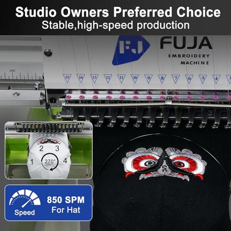 FUJA 15 Needle 14"x20" Large Area Commercial Embroidery Machine,1200 SPM High Speed, 10" Touch Screen, WiFi, Auto Color Change & Trim, for Hats, Jackets, Hoodies, T-Shirts and Patches FUJA