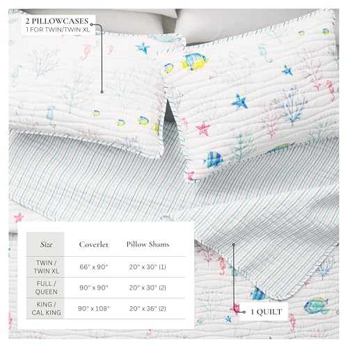 Great Bay Home Coastal Quilt Set - 3-Piece Full/Queen Size Nautical Bedding Set - Lightweight, All-Season, Reversible Bedspread (Colorful Seascape) Great Bay Home