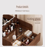 JIJIWANG 3 in 1 Vanity Desk with Plip Top Mirror,Small Make Up Vanity Set with Visible Glass Desktop,Compact Makeup Vanity with 3 Drawers,Dressing Table for Bedroom,Mother's Day(48cm,Walnut) JIJIWANG