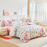 Girls Bed in a Bag Twin Size White Unicorn Comforter Set with Rainbow Flower - Soft 6 Pcs Pink Bedding Set (1 Comforter, 2 Pillow Shams, 1 Flat Sheet, 1 Fitted Sheet, 1 Pillowcases) UOZZI BEDDING