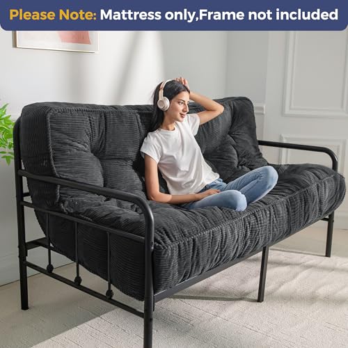 MAXYOYO 8" Futon Mattress, Ultra Thick Futons Sofa Couch Bed, Tufted Full Size Sleeper Sofa Bed for Adults, Shredded Foam Filling (Frame Not Included), Dark Grey MAXYOYO