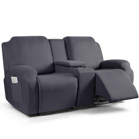 TAOCOCO Reclining Loveseat with Middle Console Slipcover, 4 Piece Polyester Fabric Stretch Loveseat Reclining Sofa Covers (Gray, 2 Seat Recliner Cover with Console) TAOCOCO