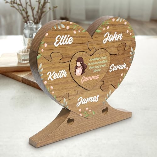 6" Personalized Wooden Heart Puzzle Made of Solid Oak, Custom Wooden Family Puzzle with Names (Design 1) - WoodArtSupply