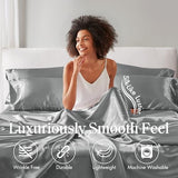 Madison Park Satin Sheets Split King Size, Luxurious Silky Bed Sheets, Elastic 14" Pocket fits up to 16" Mattress, Wrinkle-Free, Soft Satin Bed Sheet Set, Grey 7 Piece Madison Park