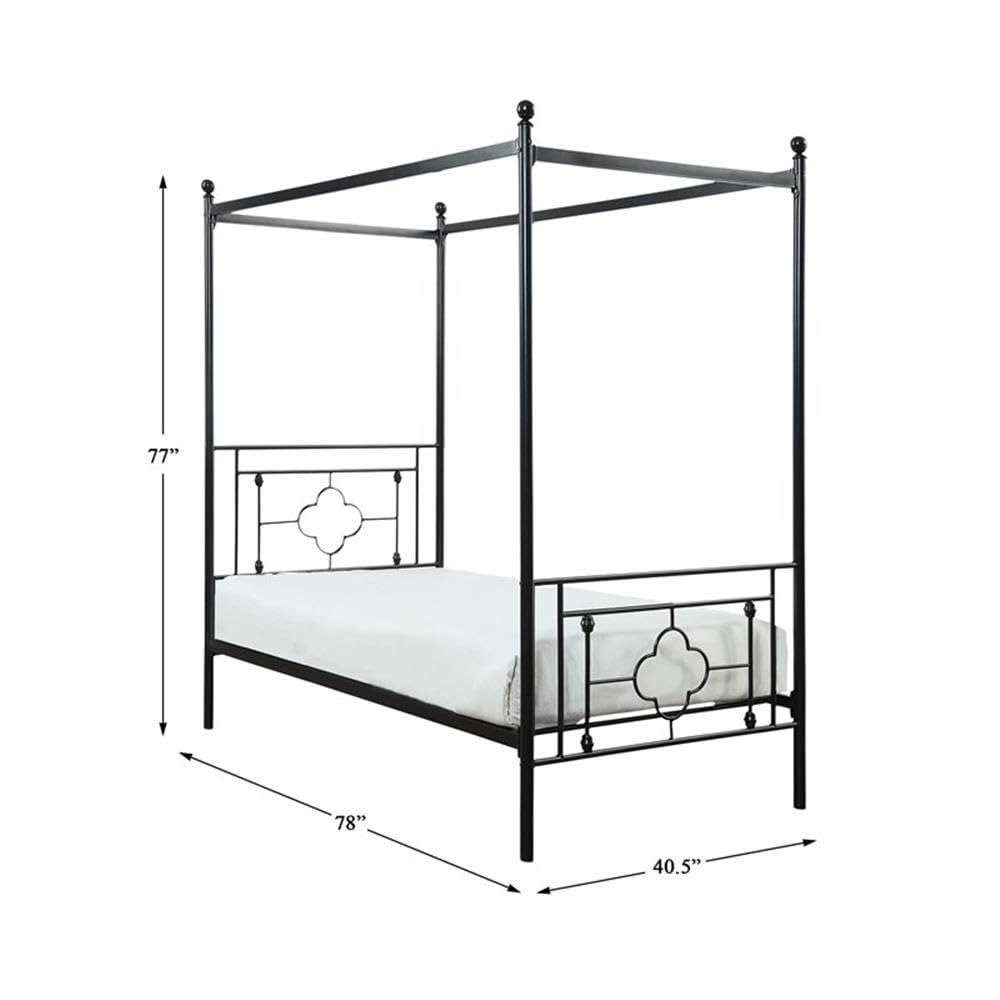 Pemberly Row Metal Twin Canopy Platform Bed in Black Pemberly Row