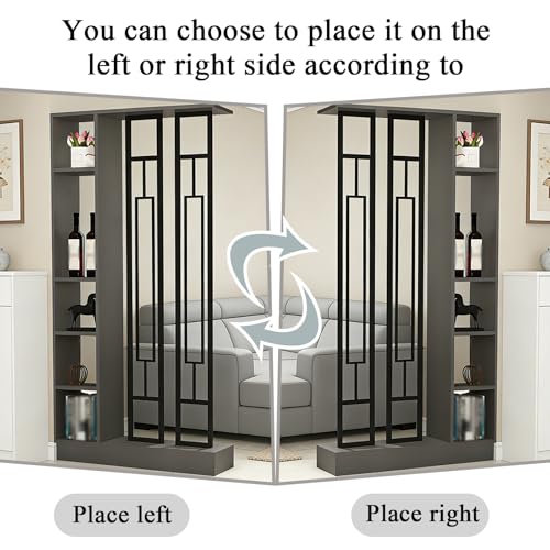 Wall Room Divider - Freestanding Wood Room Divider with Shelves, Wall Divider with Storage Cabinet, Easy Assembly Freestanding Decor for Bedroom, Office (Grey+Black, 31.5IN) Horseo