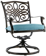 Hanover Traditions 5-Piece Rust Resistant Aluminum Patio Dining Set with Blue Cushions, Swivel Rockers and Aluminum Round Dining Table, Outdoor Dining Set for 4 Hanover