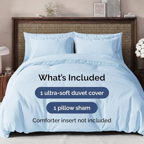Duvet Cover Twin/Twin XL Size - Extra Soft Twin/Twin XL Size Duvet Cover - Breathable, Easy Care and Fade Free with Zipper Closures & Ties - 68" x 90" Inches - (Light Blue) Comforter Not Included CGK Unlimited