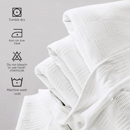 Utopia Bedding White 100% Cotton Blanket [Twin Size - 90x72 Inch] 350GSM Lightweight, Soft and Breathable Thermal Dorm Bed Blanket for All Seasons Utopia Bedding