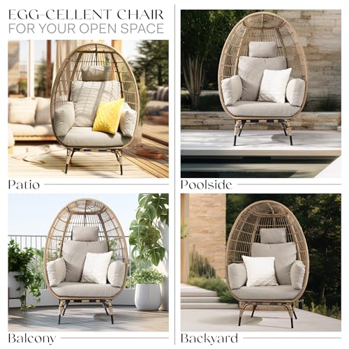 Bme Heavy Duty 500 Lbs Capacity Oversized Wicker Egg Chair for Outside, UV 2000 Hours Material with Non-discolouring Fabric Cushion, Durable Against Water, Weather Bme