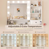 DUMOS Vanity Desk Makeup with Mirror LED Lights, White Table with Power Outlet 2 Drawer, 4 Storage Shelves Cabinet & 3 Lighting Mode Adjustable Brightness, Dressing Tables for Bedroom DUMOS