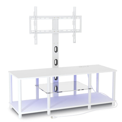 Lazyvan TV Stand with Mount and Led Light，White TV Stand with Power Outlets for 32/40/43/50/55/60/65/70 Inch TV,Entertainment Center with Open Storage Shelf for Bedroom/Living Room/Office