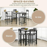 HOMCOM 5-Piece Counter Height Bar Table with Space-Saving Design, Square Kitchen Table and Chairs Set with Footrest, Metal Legs, Industrial Dining Table Set for 4, Gray HOMCOM