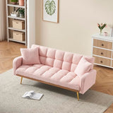 Ball & Cast Convertible Sleeper Sofa Bed with Adjustable Backrest,Teddy Upholstered Futon Couch Bed W/ 2 Pillows,Armrest and Metal Legs,Loveseat Sofa for Living Room,Apartment,Small Space,Pink,69" Ball & Cast