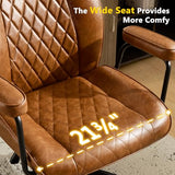 Furnistyle Leather Home Office Desk Chairs, Comfy Office Chair, Mid Century Modern Office Chair with Lumbar Support, Mid-Back Adjustable Swivel Computer Chair with Wheels and Arms, Brown Furnistyle