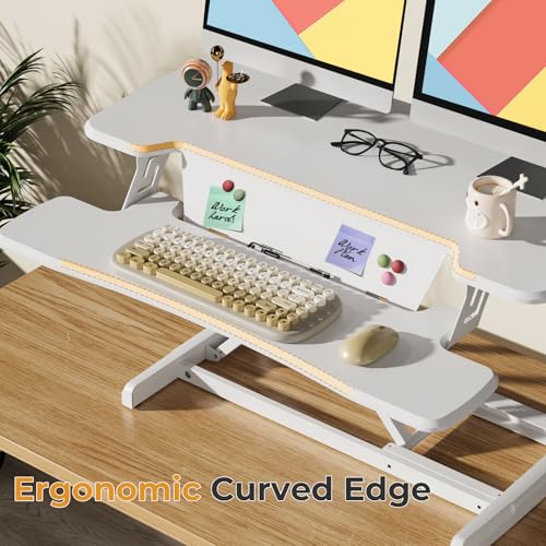 JOY worker Standing Desk Converter, 35" Height Adjustable Sit Stand Up Desk Riser with Keyboard Tray & 6 Fridge Magnets, Desktop Workstation Riser for Home Office Computer Laptop, White JOY worker