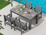 SERWALL Patio Dining Set for 4, Outdoor Dining Sets for 4 Person with 1 Umbrella Hole Cut-Out Rectangular Table and 4 Chairs, HDPE Dining Sets for Garden, Backyard, Poolside, Gray SERWALL