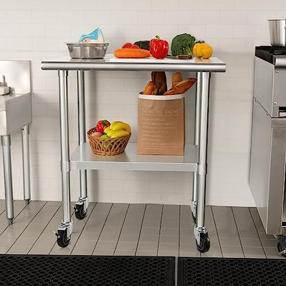 HARDURA Stainless Steel Table with Wheels 24 x 30 Inches Casters NSF Heavy Duty Commercial Work & Prep Table with Undershelf and Galvanized Legs for Restaurant Kitchen Bar and Hotel Garage - WoodArtSupply