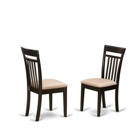 East West Furniture Capri Dining Room Linen Fabric Upholstered Solid Wood Chairs, Set of 2, Cappuccino East West Furniture