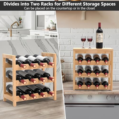 Purbambo 24-Bottle Wine Rack Freestanding Floor, 6 Tier Bamboo Wine Display Rack with Table Top, Wine Storage Shelf for Kitchen Dining Room Bar