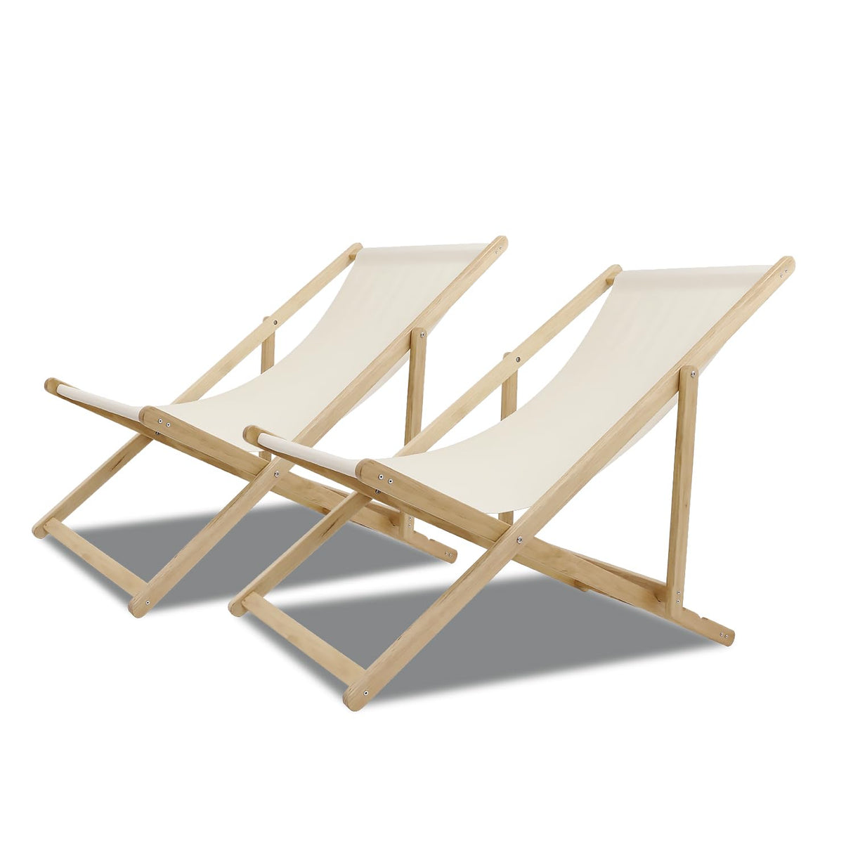 ketive Patio Lounge Chairs Set of 2 Adjustable Outdoor Wooden Sling Chairs, Made of Acacia Wood and Oxford Cloth, 250 lbs Capacity, Foldable and Easy to Carry for Patio and Indoor Use ketive
