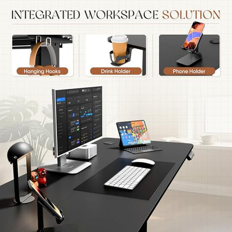 Furmax Electric Standing Desk, 45 x 24 Inches Height Adjustable Sit Stand up Desk, Memory Preset Computer Home Office Desks with Sturdy Metal Frame, Phone Stand Cable Management Hole (Black, 45'') Furmax