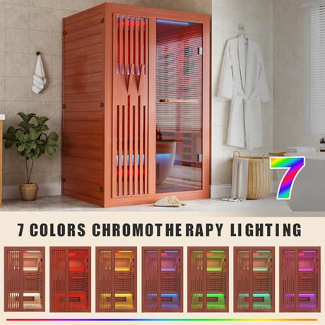 MEISSALIVVE Full Spectrum Sauna for Home, 1-2 Person Infrared Sauna with 7-Color Light Therapy & Bluetooth Speakers, Indoor Dry Heat Sauna with Red Light, Personal Luxury Spa for Home & Gym MEISSALIVVE