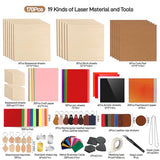 Adrattnay Laser Material Explore Kit, 170PCS Laser Engraving Supplies for Crafting,17 Kinds Blanks Includes Basswood, Birch, Acrylic, Leather, Metal for Engraver Machine Adrattnay