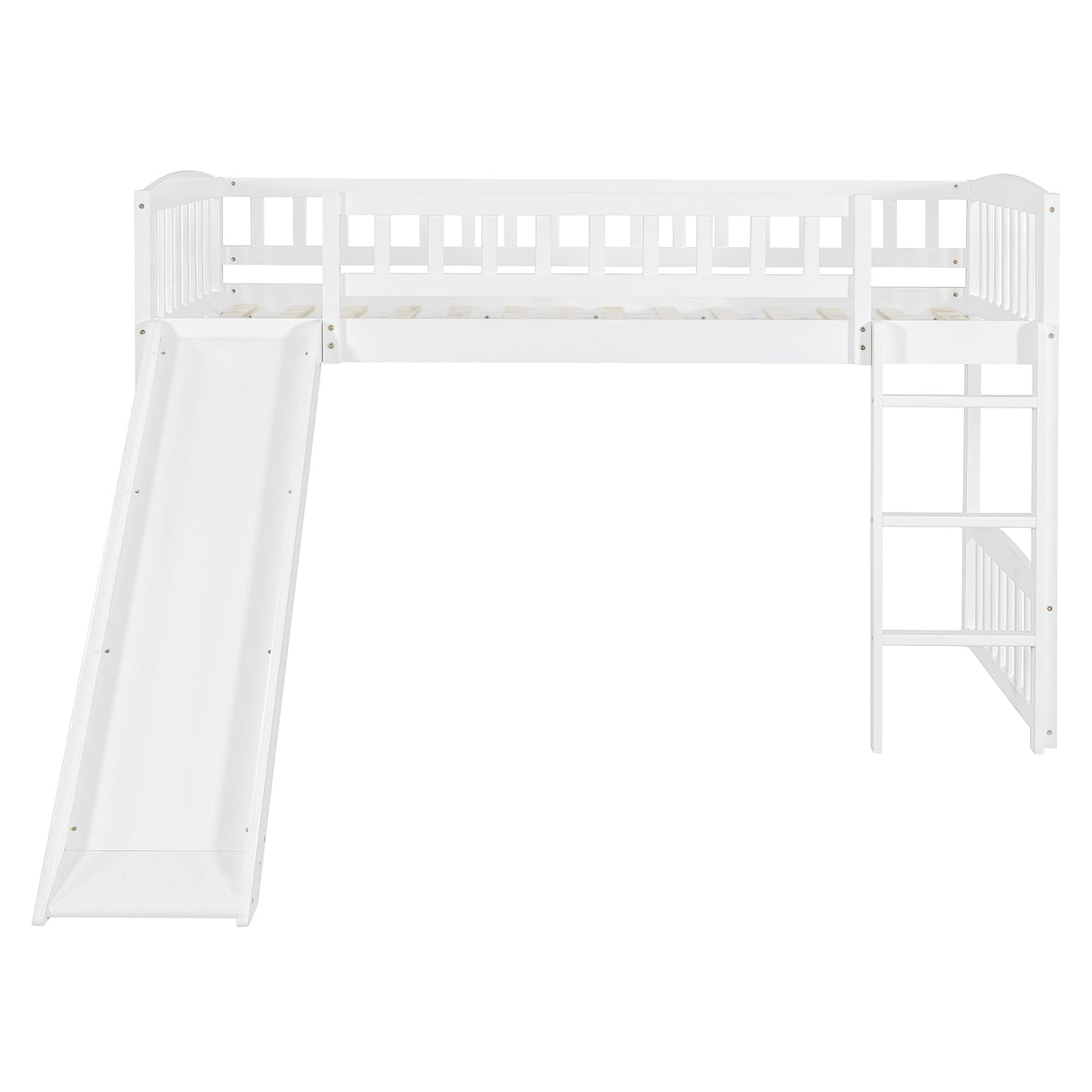 Merax Twin Size Loft Bed with Slide and Ladder, White Wooden Bed Frame, No Box Spring Needed Merax