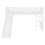 Merax Twin Size Loft Bed with Slide and Ladder, White Wooden Bed Frame, No Box Spring Needed Merax