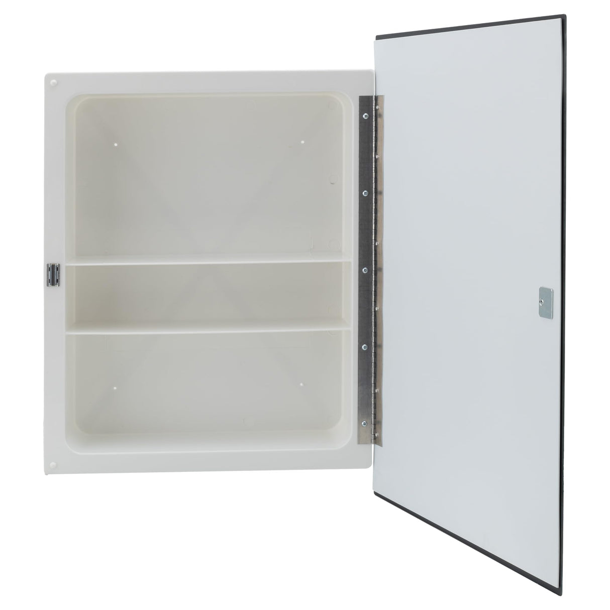 RecPro RV Bathroom Medicine Cabinet | 16” W x 22” H | Two Shelves | Frameless Polished Edge Mirror | Made in USA | White RecPro