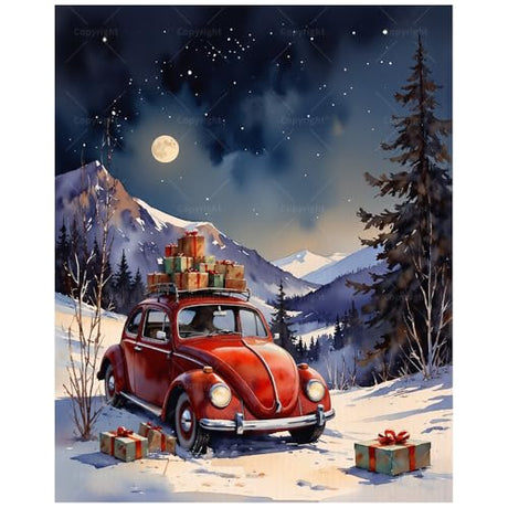 Christmas Vintage Red Car Paint by Numbers Kit for Adults - DIY Car with Presents in Snow Painting on Canvas 16x20In, Acrylic Paint Set, Suitable for Beginners, Art for Home Decoration or Gifts DecorFriday