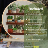 FONNUY Green Plant Embroidery Kit, Petite Potted Plants Patterns, Cross Stitch Kits for Adults and Beginners, Handmade Crafts with Printed Pattern Set, Thread Needlework, 8'' Hoop (Greeen A02)