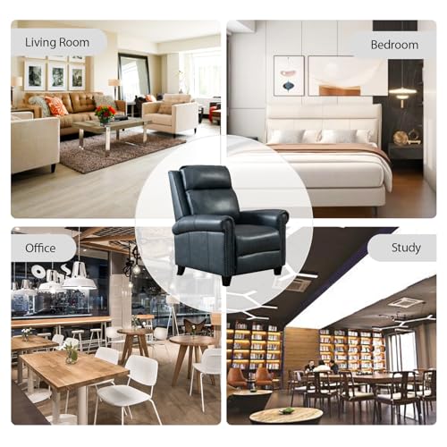 CANMOV Leather Recliner Chair, Classic and Traditional Push Back Recliner Chair with Comfortable Arms and Back for Living Room Bedroom Adjustable Single Sofa, Navy Blue
