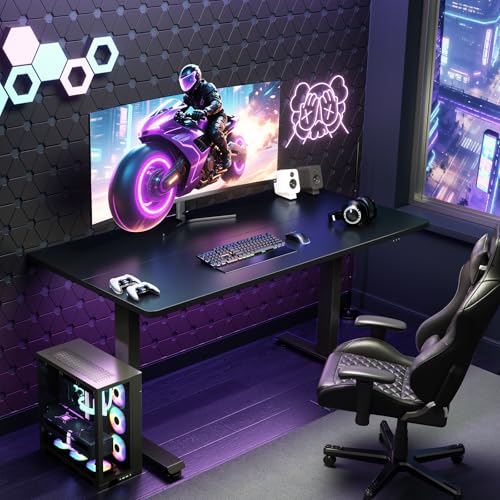Veken 55 Inch Large Electric Standing Gaming Desk, Heights Adjustable,Sit to Stand Up, Work Home Office Computer Table for Study, Walking Pad, Writing, and Games, Wooden Desktop Desks, Black Veken