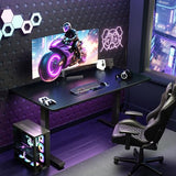 Veken 55 Inch Large Electric Standing Gaming Desk, Heights Adjustable,Sit to Stand Up, Work Home Office Computer Table for Study, Walking Pad, Writing, and Games, Wooden Desktop Desks, Black Veken