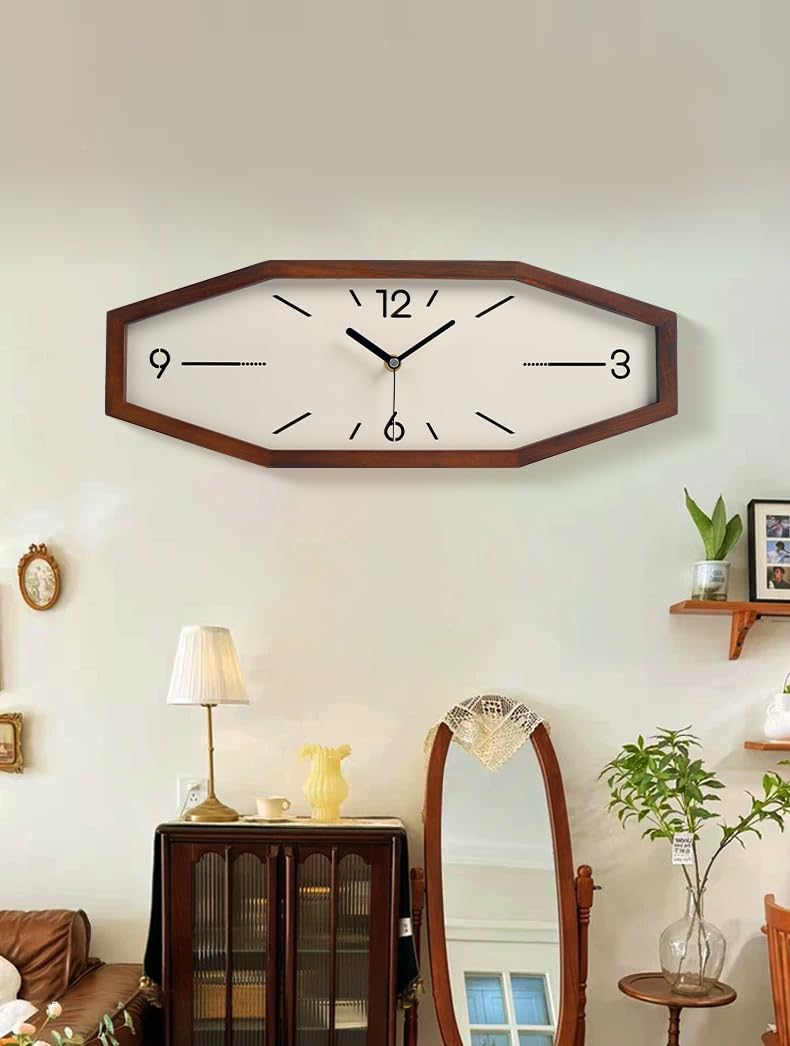 DaguyS Wooden Retro Wall Clocks, 18 Inches Square Clocks Rectangular Wall Clock Battery Operated Silent Non-Ticking, for Kitchen Living Room Office Home Desk Bedroom (Brown) DaguyS