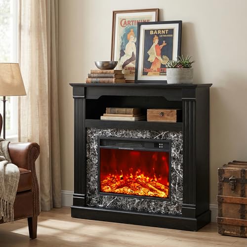 40" H Electric Fireplace with Mantel, 23" 4800 BTU Freestanding Electric Fireplace for Small to Medium Rooms, Heating to 60-99°F, LED Flame, Overheat Protection, Remote Control, Black Wood Grain ViridKnot