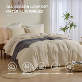 Simple&Opulence Linen Muslin Duvet Cover Set Queen Size, 3Pcs Khaki Linen Cotton 3-Layer Gauze Minimalist Comforter Cover 88”x92”, Ultra Soft Breathable Seersucker Bedding Set with 2 Pillowcases Simple&Opulence