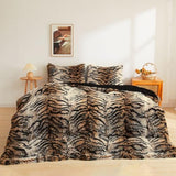 XeGe Tiger Print Fluffy Faux Fur Duvet Cover Set, 3 Pieces Soft Plush Shaggy Fuzzy Bedding Set(1 Faux Fur Animal Comforter Cover + 2 Furry Pillowcases), Zipper Closure(King, Tiger Print Brown) XeGe