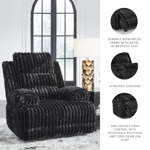 Signature Design by Ashley Higgesbee Modern Power Recliner with USB Port and Pillow-Top Armrest, Black