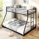 Zevemomo Twin Over Full Bunk Bed, Metal Low Profile Bunkbeds with Full-Length Guardrail and Ladder, Space Saving, No Boxing Spring Needed, Black Zevemomo